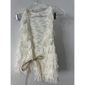 Decree Cream Boho Loop Knit Fringe Vest Tie Front Extra Large Bohemian Artistic
